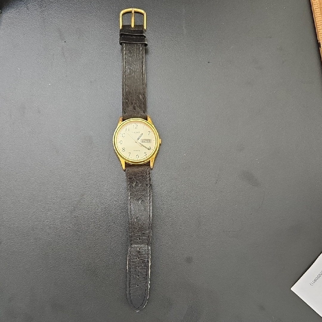 Pulsar Gold Watch With Black Leather Strap